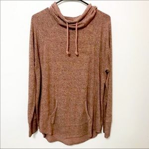 Pink Cowl Neck Pullover Hoodie